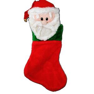 NWOT: Santa Stocking Red, Green & White Plush Christmas Jingle Bells sz see decr